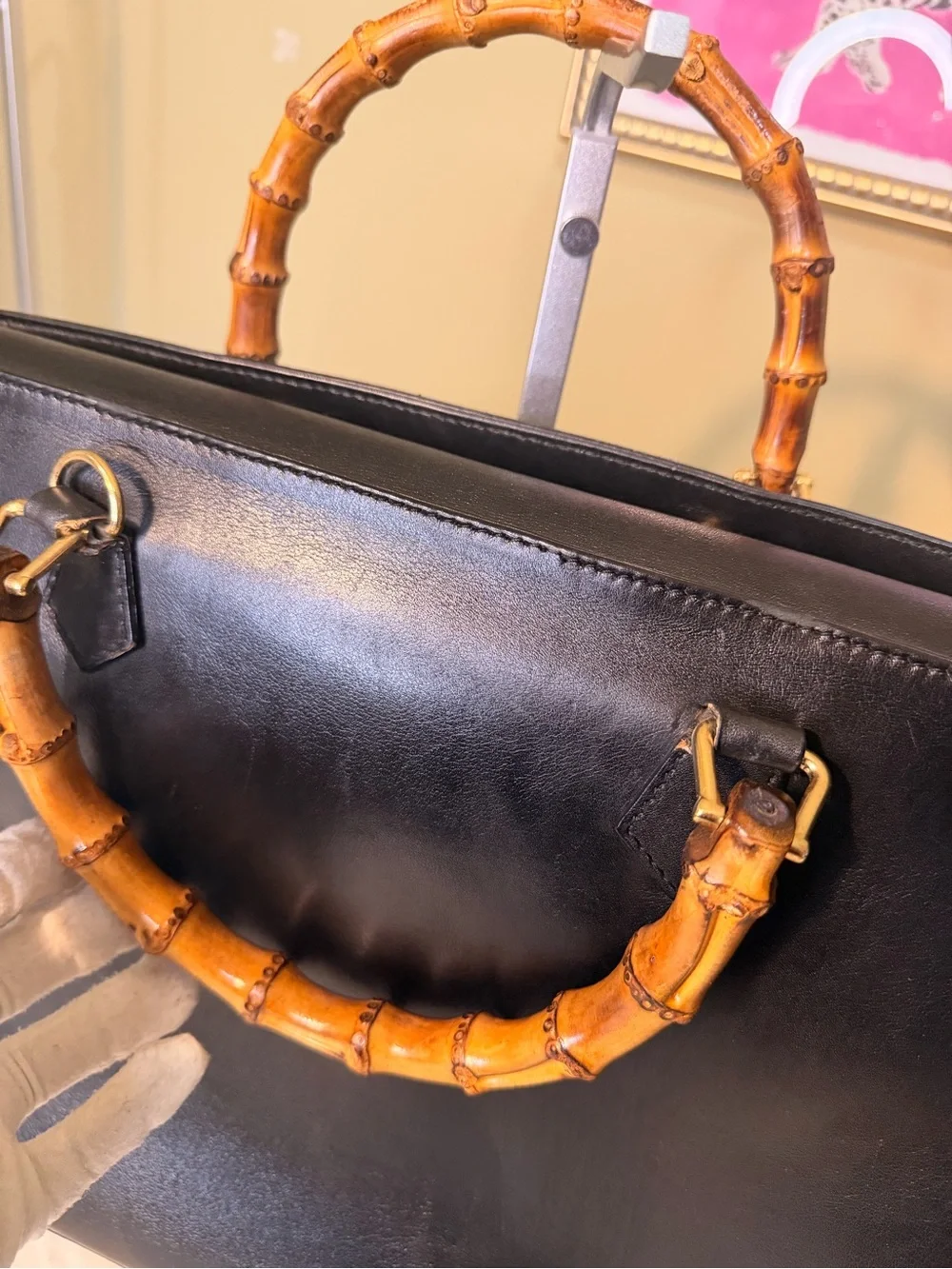 Gucci Black Leather bag with Bamboo Top Handles